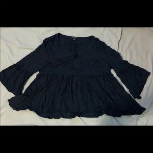 Navy Blue Blouse Flowy Boho